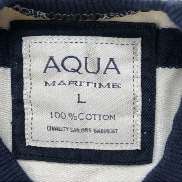Aqua Maritime Blue Cream Striped 
Long Sleeve Crewneck Shirt - Picture 6 of 6